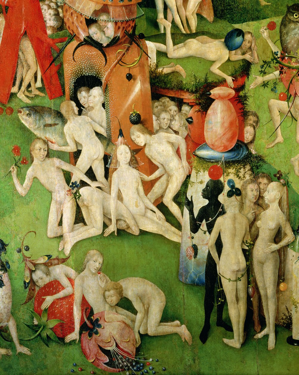 O Jardim das Delícias Terrenas: Alegoria do Luxo, painel central do tríptico, c.1500 (detalhe) de Hieronymus Bosch