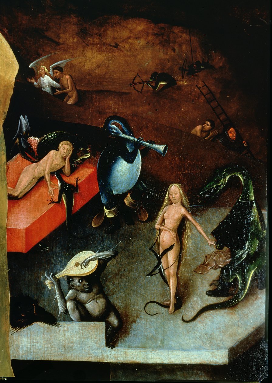 O último julgamento (retábulo) (detalhe de instrumentos musicais) de Hieronymus Bosch