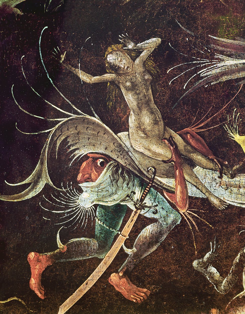 O Juízo Final, detalhe de uma mulher sendo carregada por um demônio, c.1504 de Hieronymus Bosch