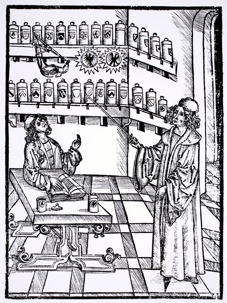 A loja do Boticário, do "The Book of Cirugia" publicou Estrasburgo em 1497 de Hieronymus Brunschwig
