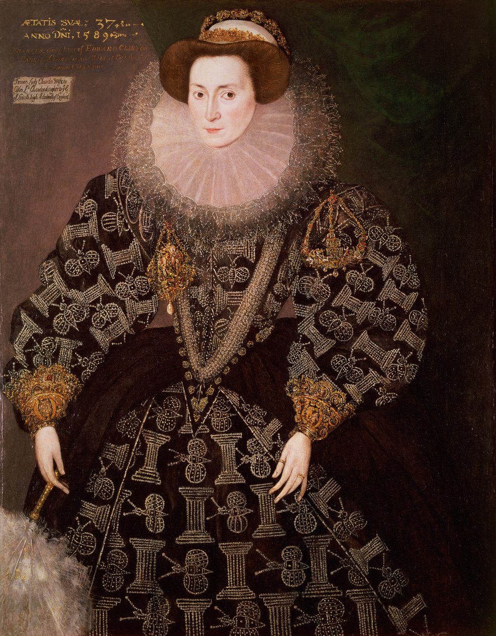 Frances Clinton, Lady Chandos (1552-1623), 1589 (óleo sobre tela transferido do painel) de Hieronymus Custodis