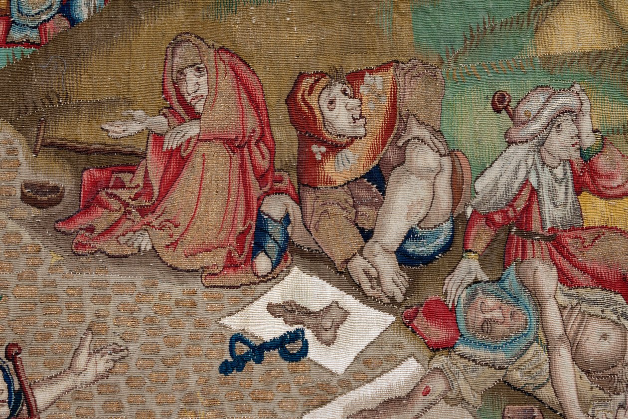Tapeçaria inspirada no trabalho de Hieronymus Bosch, c.1560 (ouro, prata, seda e lã) de Hieronymus (after) Bosch