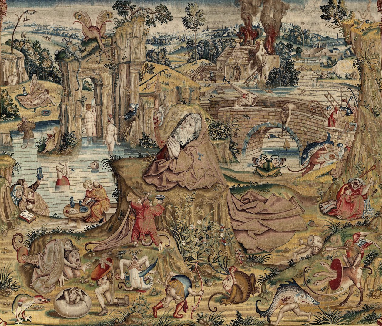 Tapeçaria inspirada no trabalho de Hieronymus Bosch, c.1560 (ouro, prata, seda e lã) de Hieronymus (after) Bosch