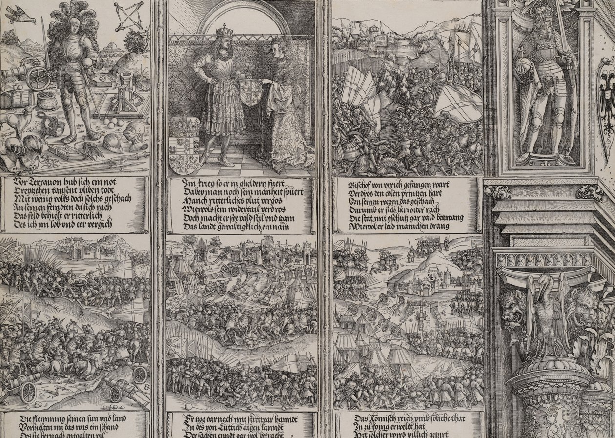 O noivado de Maria da Borgonha, jovem Maximiliano, A luta pelo sucesso da Borgonha..., 1515. de Hieronymus Andreae