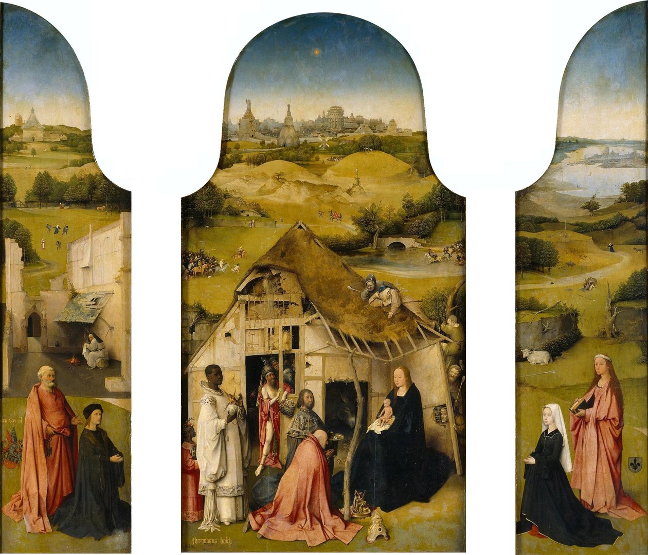 Adoração dos Reis Magos, Interior (São Pedro com o doador, Adoração dos Reis Magos, Santa Inês com o doador) de Hieronymus Bosch