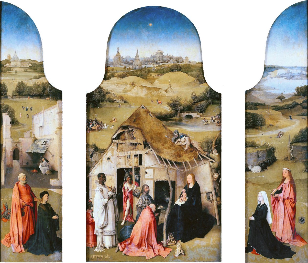 Adoração dos Reis Magos, Interior (São Pedro com o doador, Adoração dos Reis Magos, Santa Inês com o doador) de Hieronymus Bosch