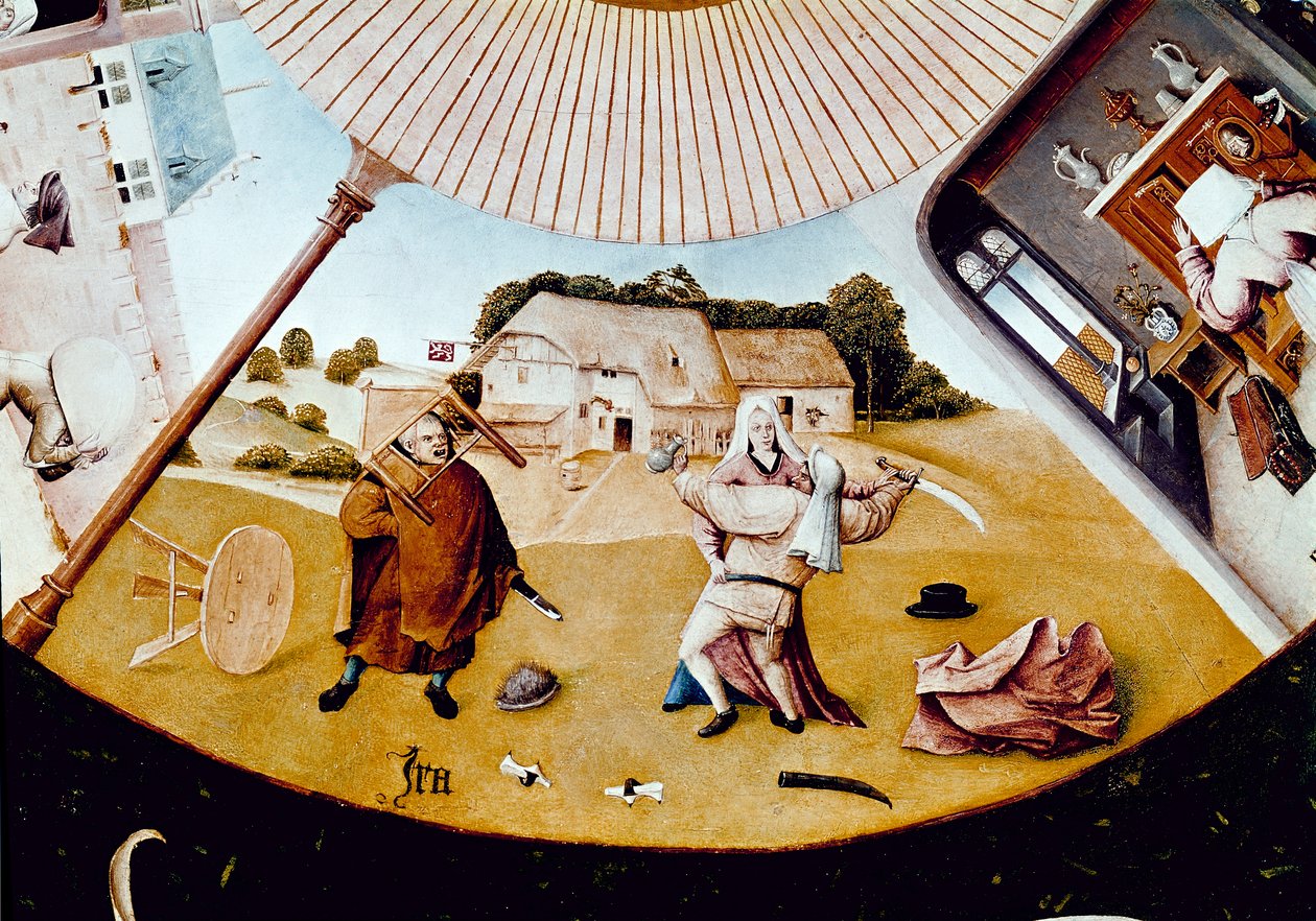 A raiva. Detalhe dos Sete Pecados Mortais e das Quatro Últimas Coisas (óleo no painel de Hieronymus Bosch