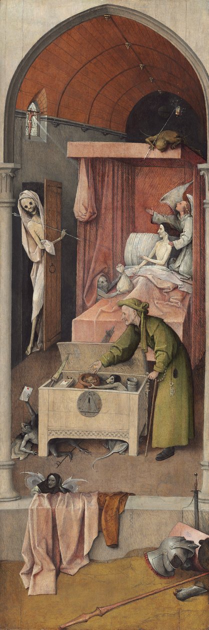 Death and Miser, c.1485-90 (óleo no painel) de Hieronymus Bosch