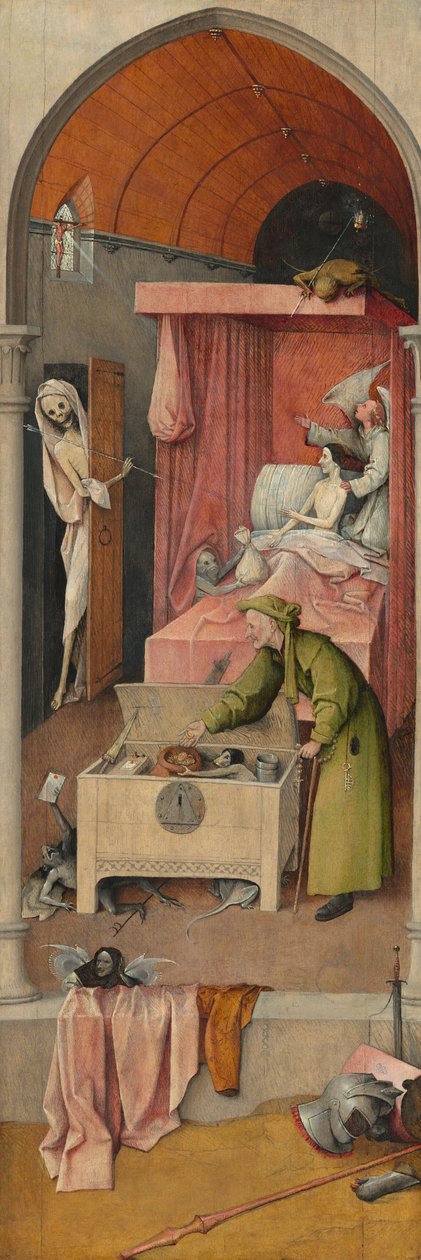 A Morte e o Avarento, c. 14851490. de Hieronymus Bosch