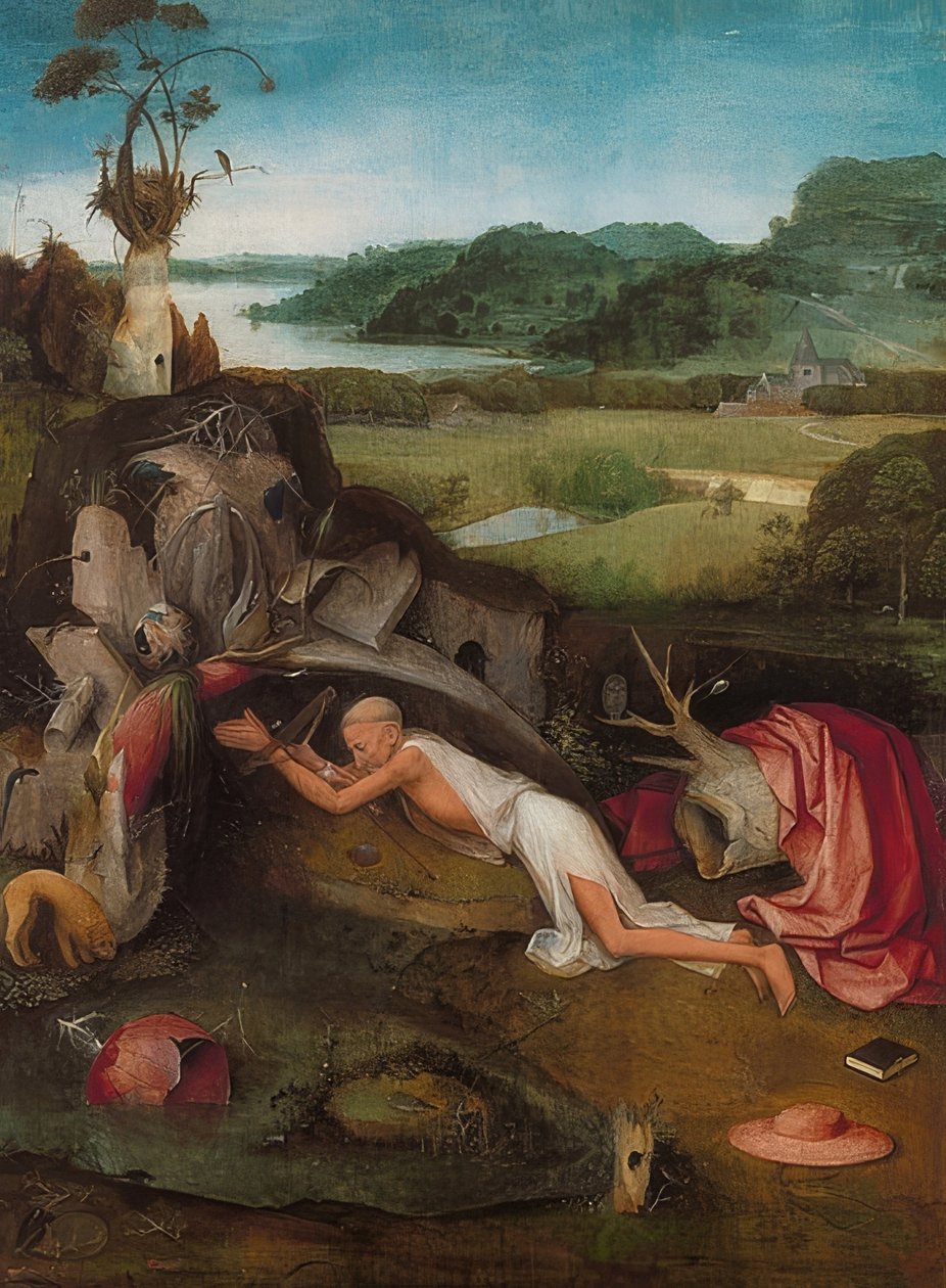 São Jerônimo no deserto. Por volta de 1490 de Hieronymus Bosch