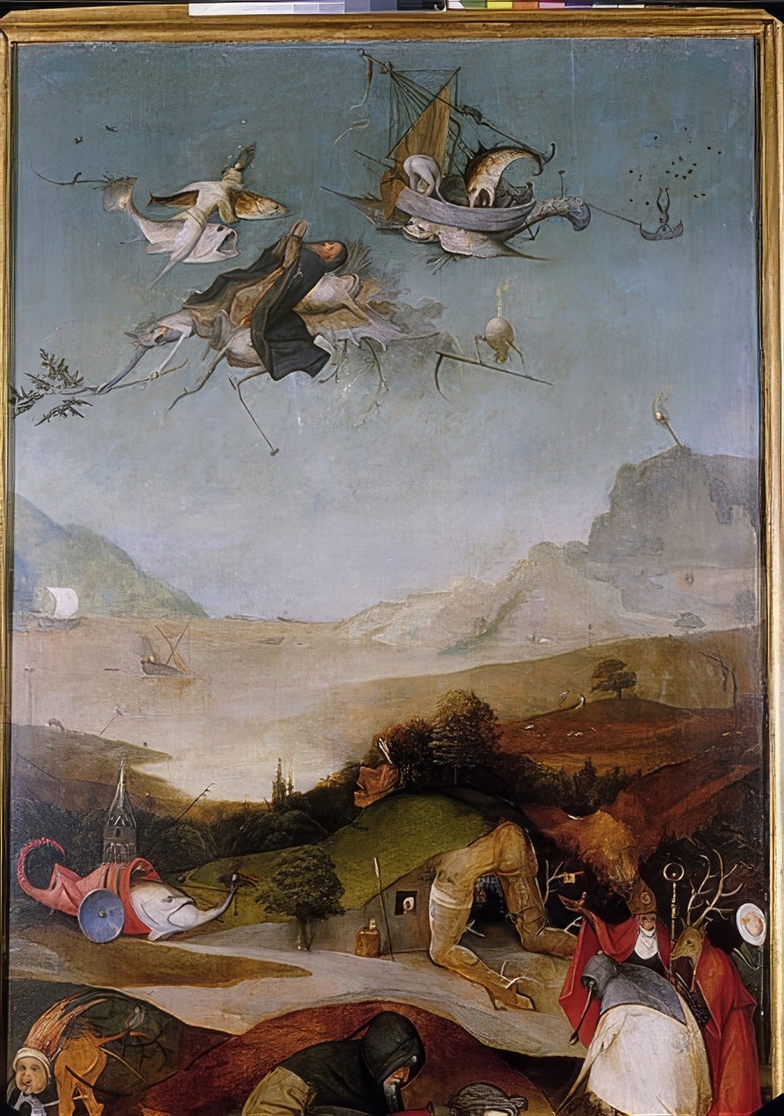 A Tentação de Santo Antônio (Triptycon, detalhe da ala esquerda) de Hieronymus Bosch