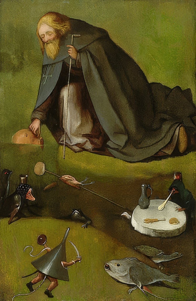 A tentação de Santo Antônio. Por volta de 1500-10 de Hieronymus Bosch