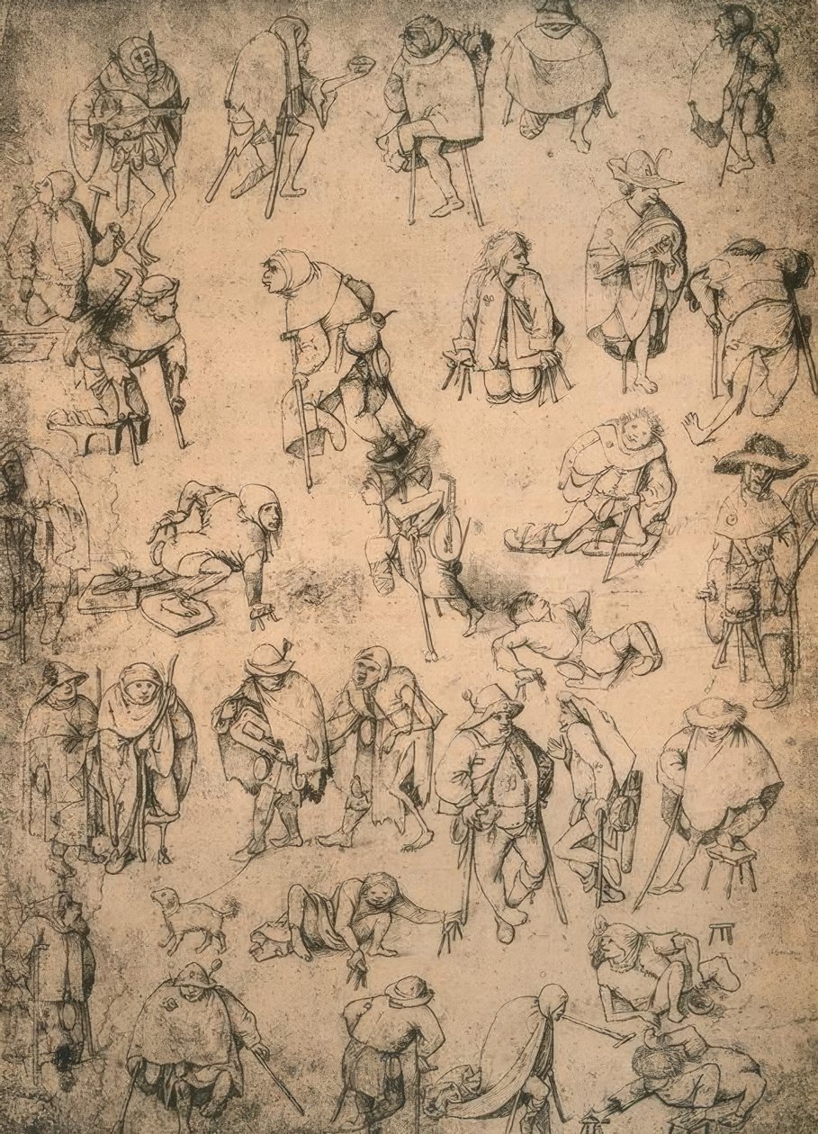 Aleijados, mendigos e músicos mendigos de Hieronymus Bosch