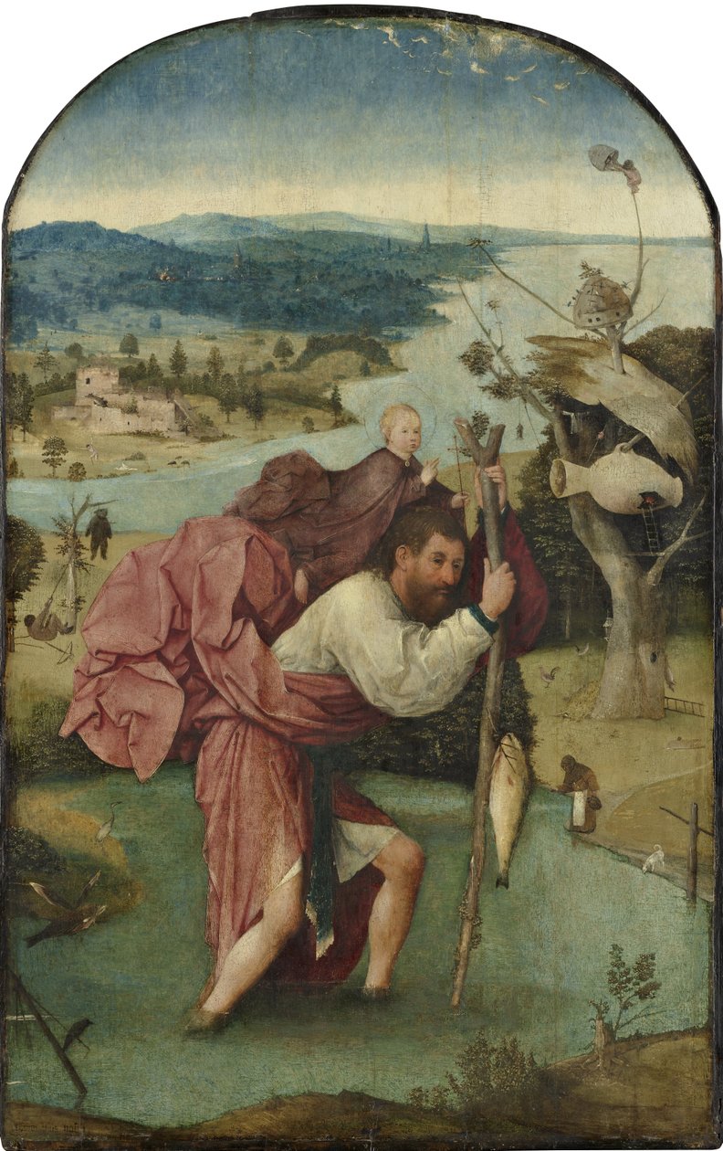 São Cristóvão carregando o Menino Jesus, c.1500 (óleo sobre painel) de Hieronymus Bosch