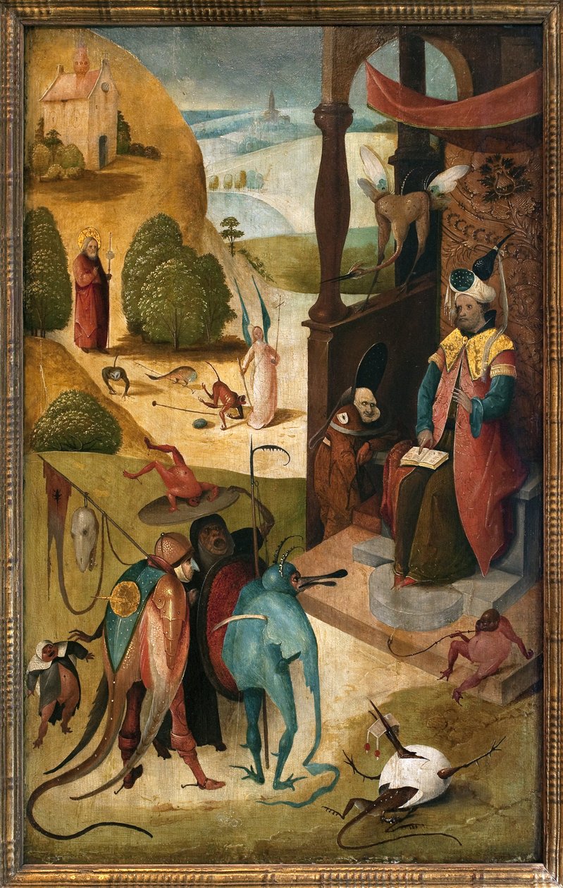 São Tiago o Major e o mágico Hermogene. Pintura de Hieronymus Van Aeken (Aken) dit Jerome Bosch (1450-1516), óleo sobre madeira de Hieronymus Bosch