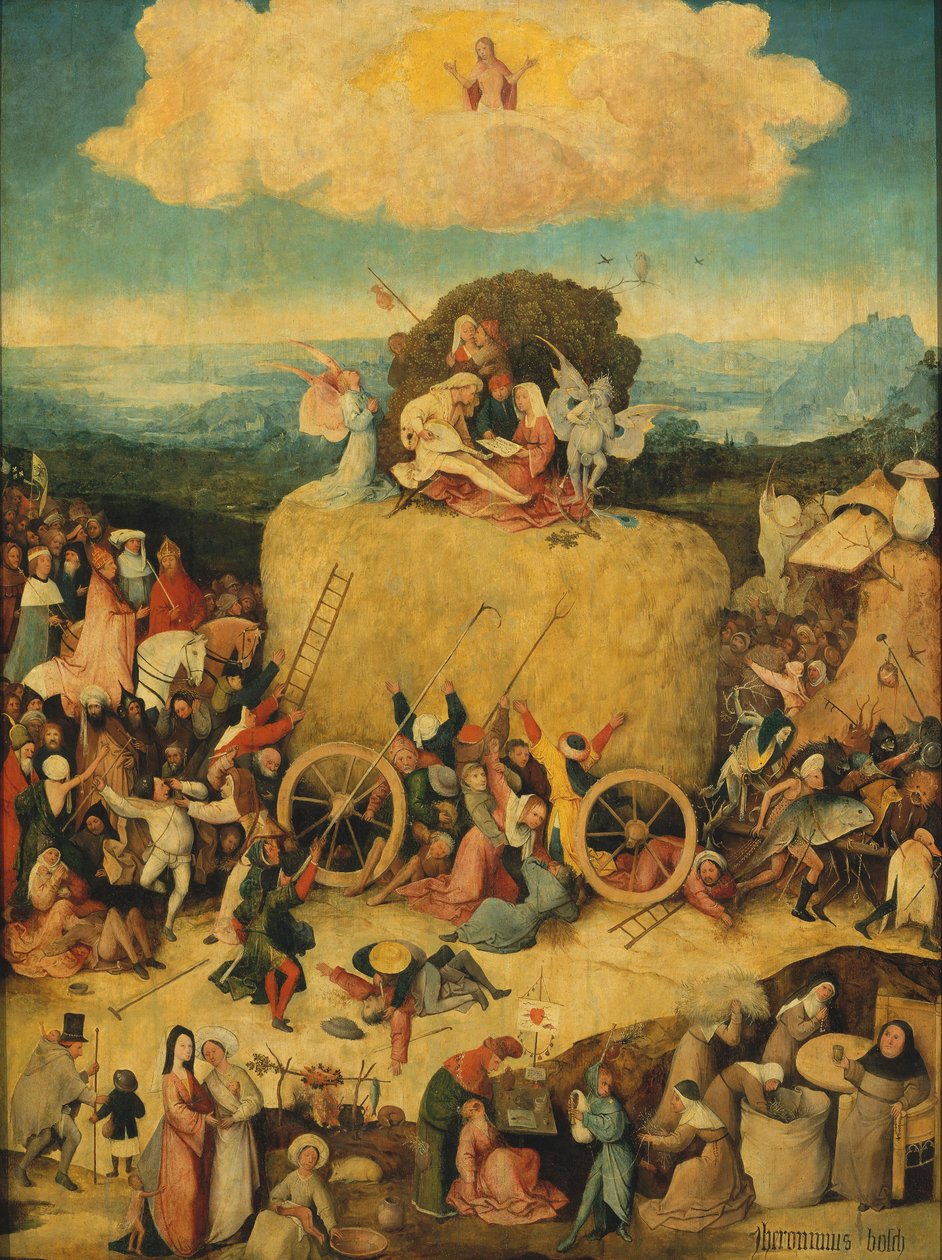 O painel central do Haywain Triptych, c. 1516 de Hieronymus Bosch