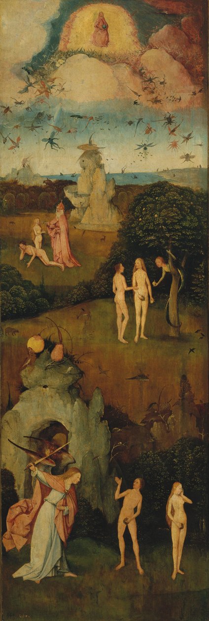 O painel esquerdo do tríptico de Haywain, c. 1516 de Hieronymus Bosch