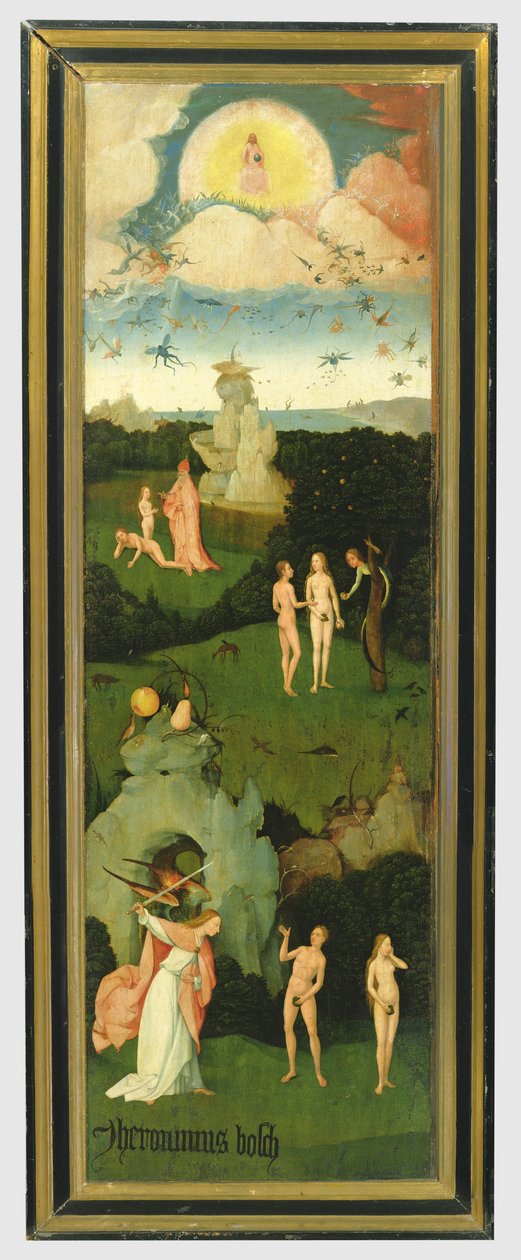 O Haywain: asa esquerda do tríptico representando o Jardim do Éden, c.1500 (painel) de Hieronymus Bosch