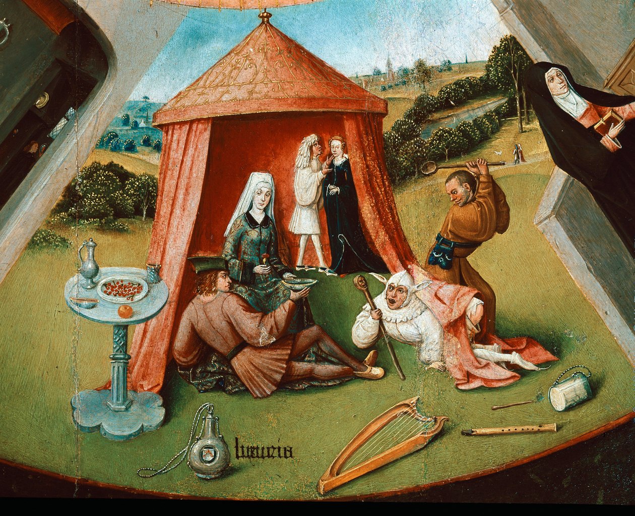 A Luxúria. Detalhe da tabela dos sete pecados cardeais (óleo sobre madeira de Hieronymus Bosch