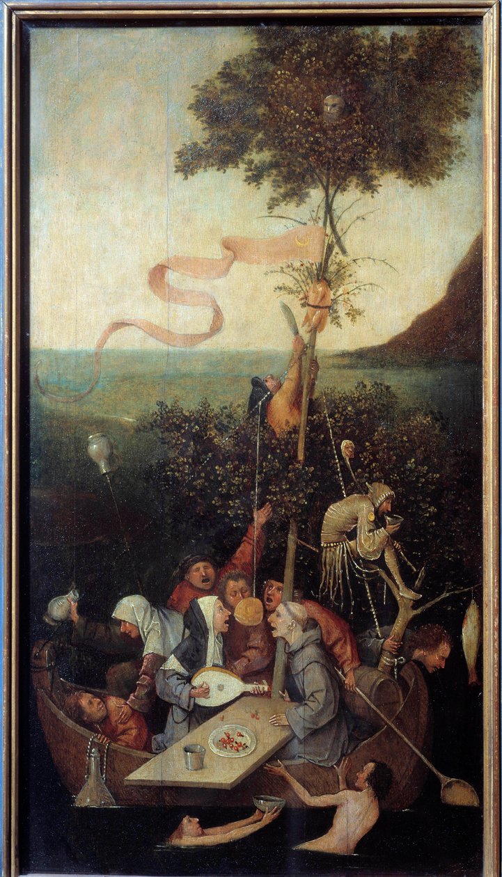 A Nave da Cena Louca de um grupo de lunáticos bêbados. Pintura de Hieronymus Van Aeken (Aken) dit Jerome Bosch (1450-1516) de Hieronymus Bosch