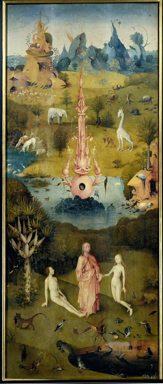 O Paraíso, A criação de Adão e Eva (painel esquerdo de O Jardim das Delícias Terrenas) de Hieronymus Bosch