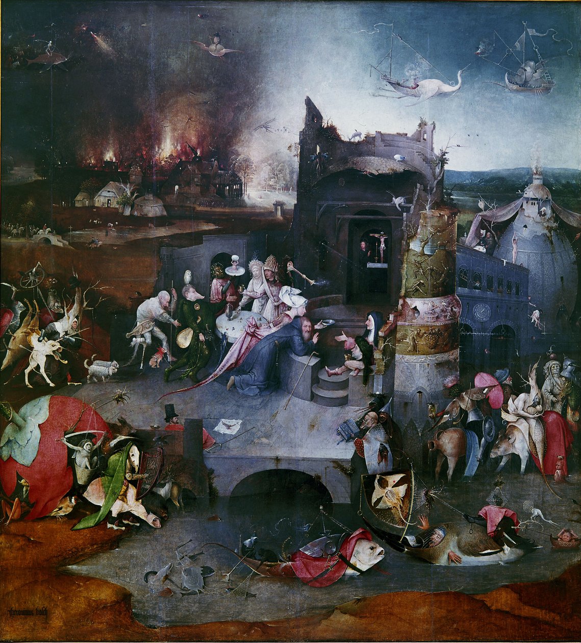 A tentação de Santo Antônio Central painel de um tríptico, entre 1495 e 1515 de Hieronymus Bosch