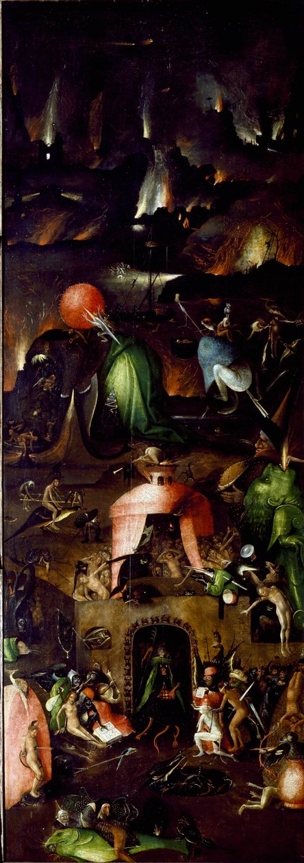 Tryptic of the Last Judgement (Das Weltgerichts-Triptychon): painel direito representando o Inferno. Pintura em madeira por Hieronymus Van Aeken (Aachen) dit Jerome Bosch (1450-1516) 1504 circa Sun. 167,5x60 cm Viena, Gemaldegalerie der Akademie der Bilden de Hieronymus Bosch