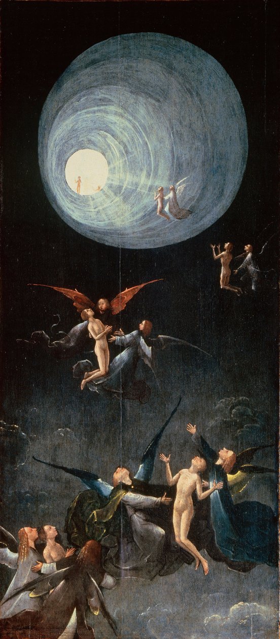 les ames bienheureuses. Le Paradis - Ascensão ao Céu. De: Four Visions of the Hereafter par Bosch, Hieronymus (c. 1450-1516). Óleo sobre madeira, tamanho : 88,8x39,9, ca 1490-1510, Palazzo Grimani, Veneza de Hieronymus Bosch