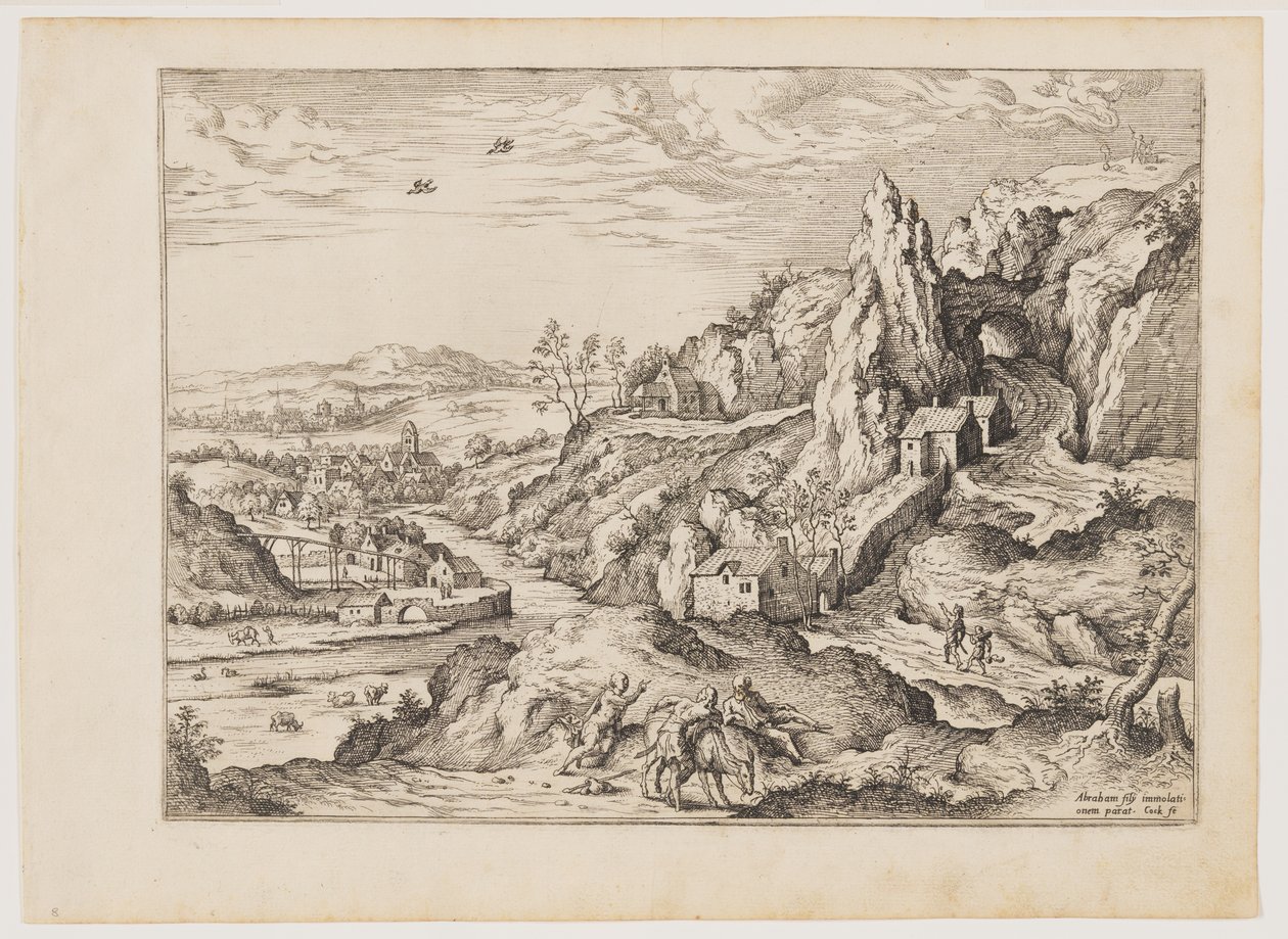 Abraão e Isaac a caminho do sacrifício, de Paisagens com cenas bíblicas e mitológicas de Hieronymus Cock