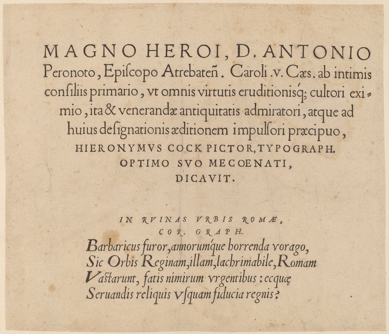 Página de dedicação de Hieronymus Cock
