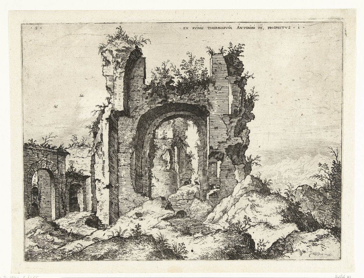 Primeira vista das Termas de Caracalla Ex Rvinis Thermarvm Antonii Pii (...) (título no objeto) Ruínas romanas (título da série) de Hieronymus Cock