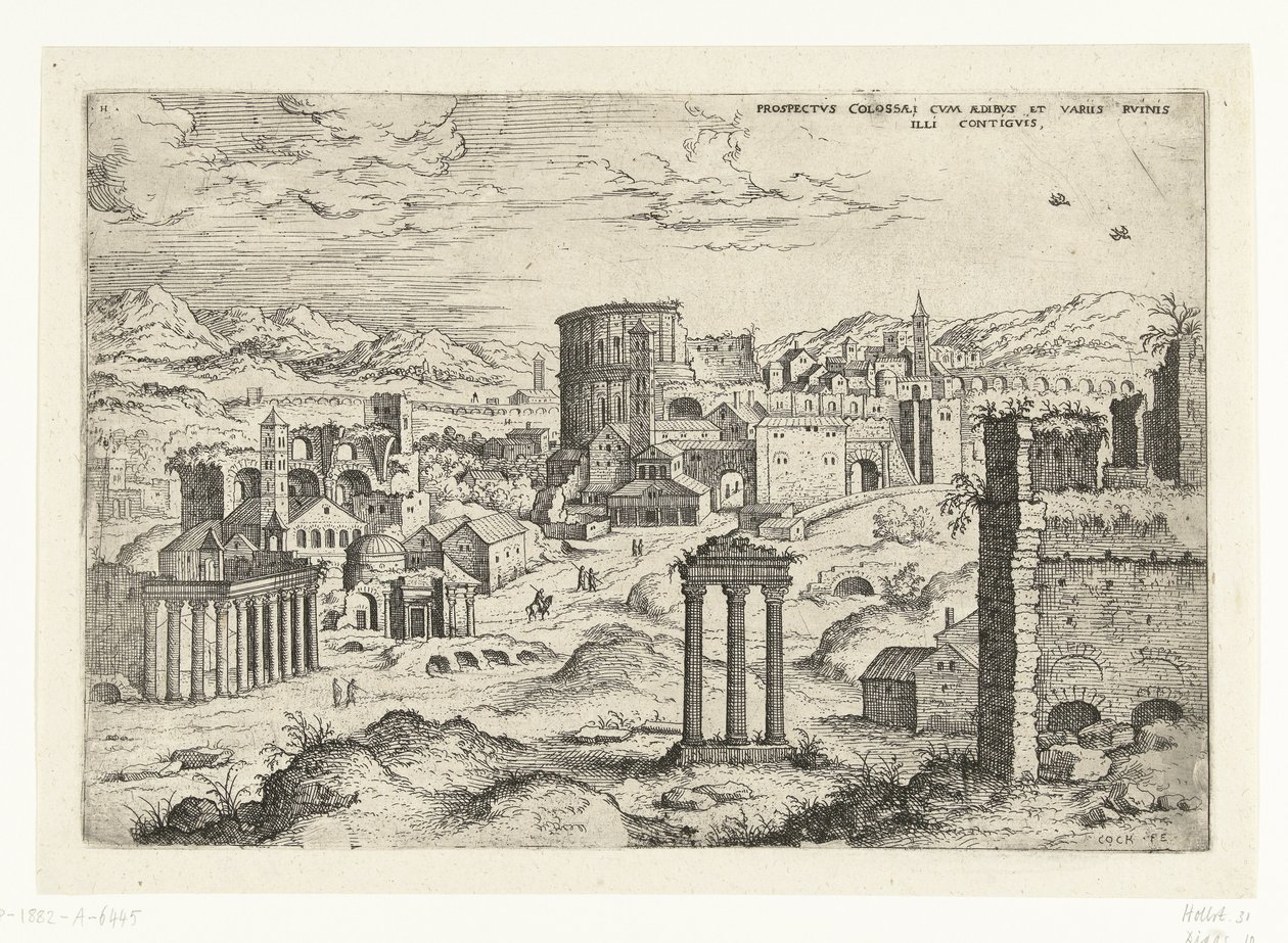 Gezicht op het Forum Romanum (título no objeto) Ruínas romanas (título da série) de Hieronymus Cock