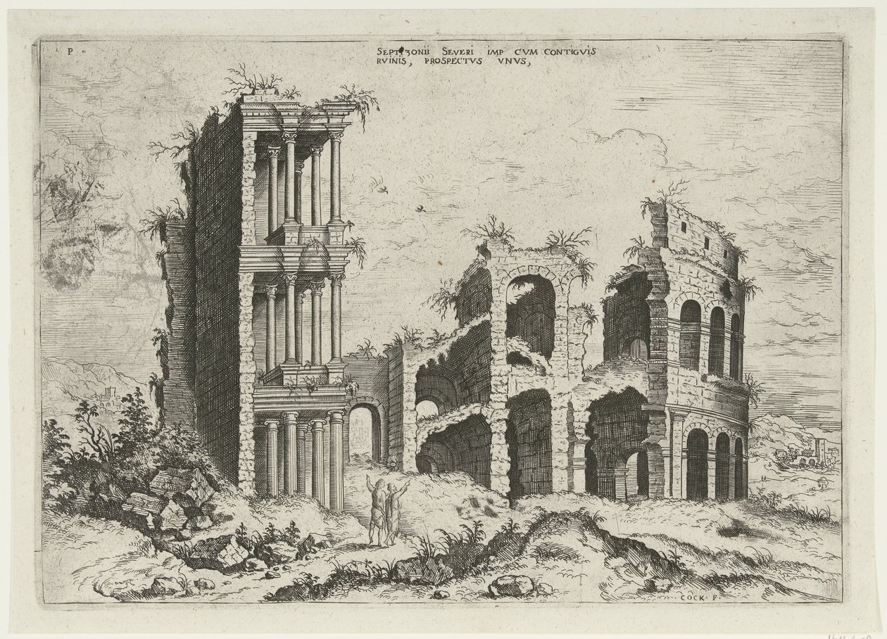Vista do Septizonium e Coliseu em Roma
Septizonii Severi Imp (...) (título sobre o objecto)
Ruínas romanas (título da série) de Hieronymus Cock