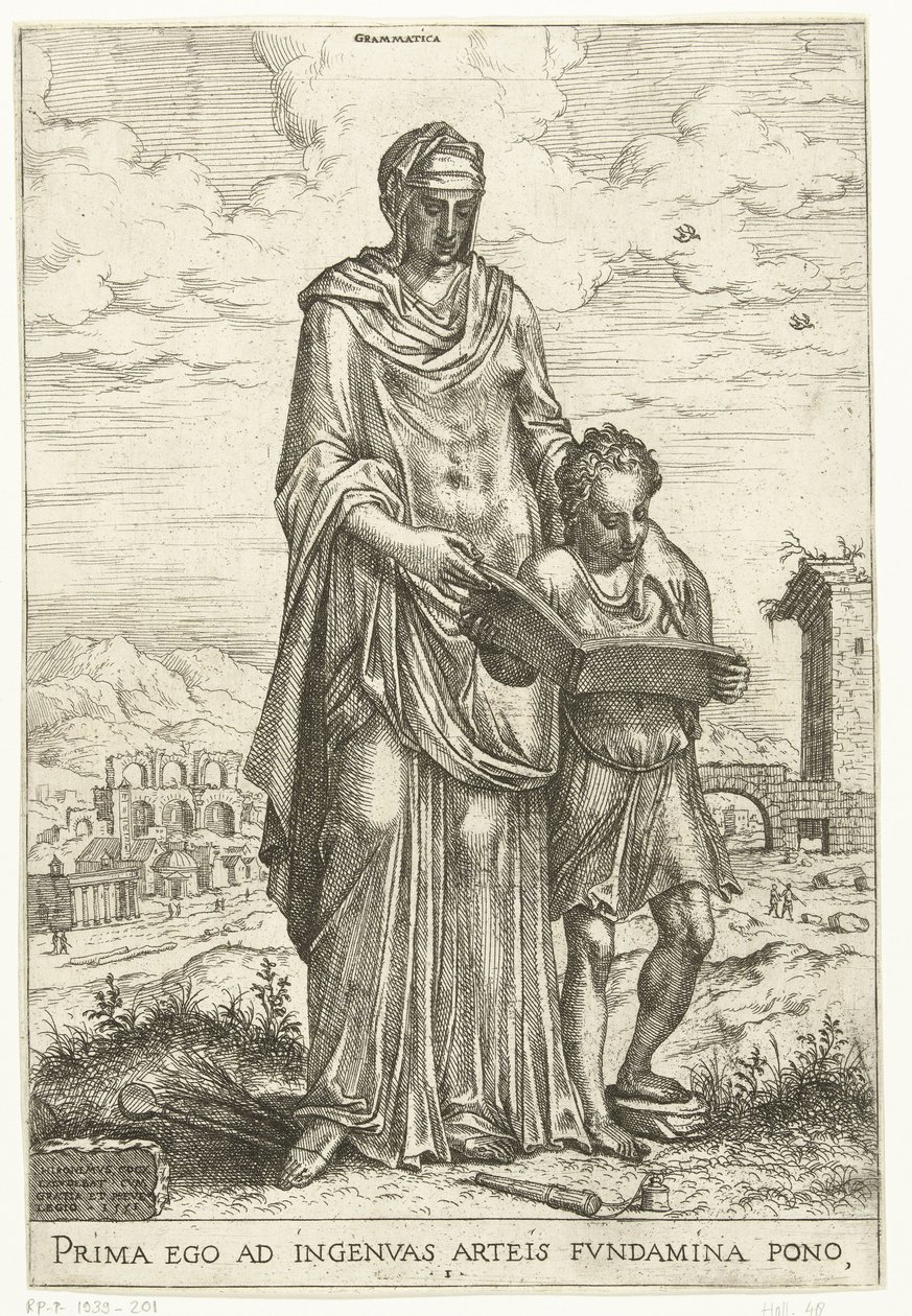 Gramática (título no objeto) Artes liberais e Minerva, Apollo e Industria (título da série) de Hieronymus Cock