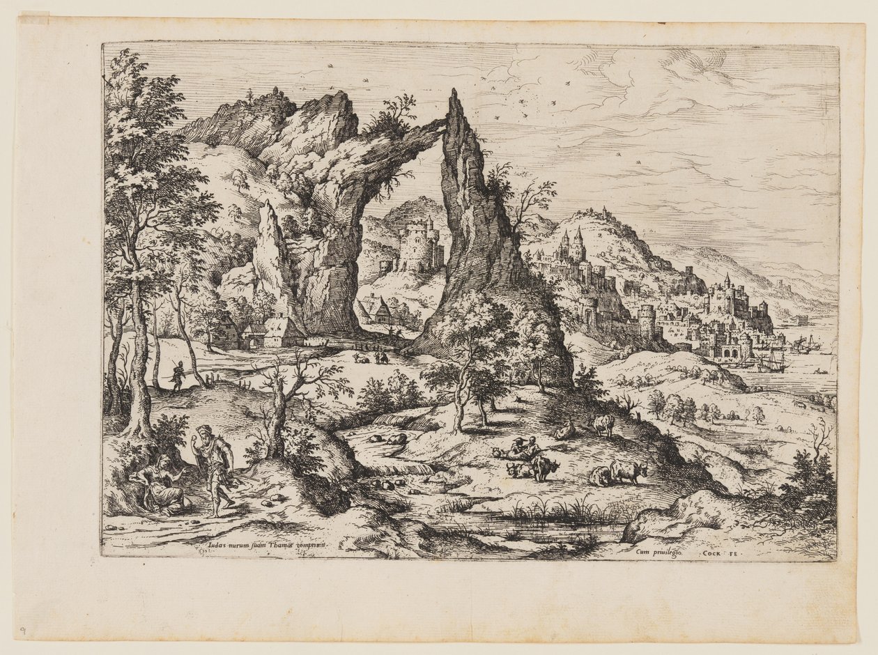Juda e Tamar, de Paisagens com cenas bíblicas e mitológicas de Hieronymus Cock