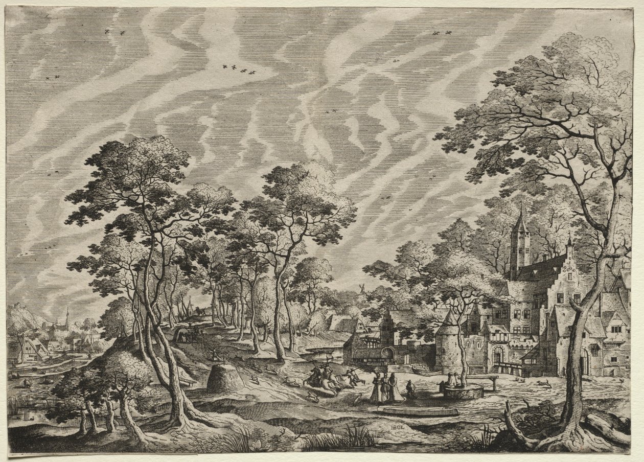 Paisagem com um castelo à direita, 1630. de Hieronymus Cock