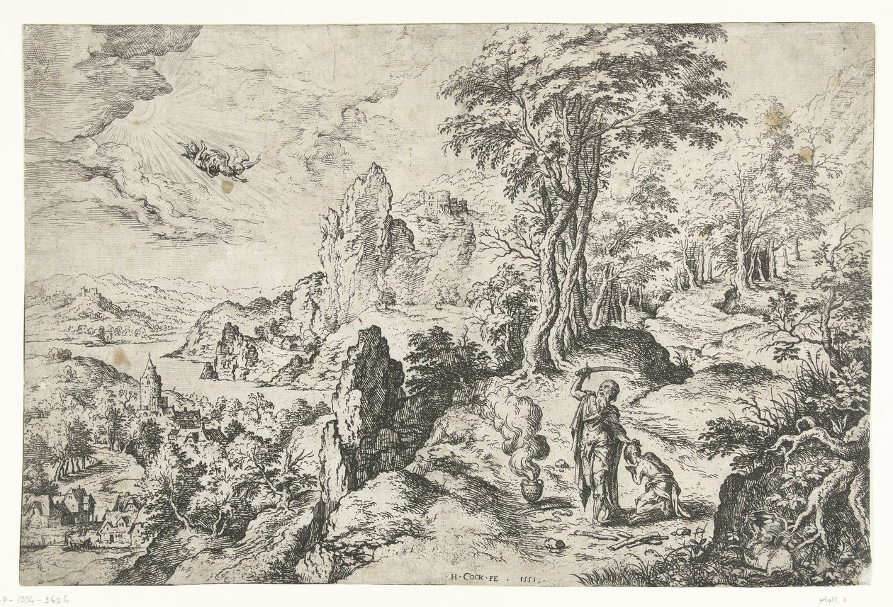 Paisagem com o sacrifício de Isaac de Hieronymus Cock