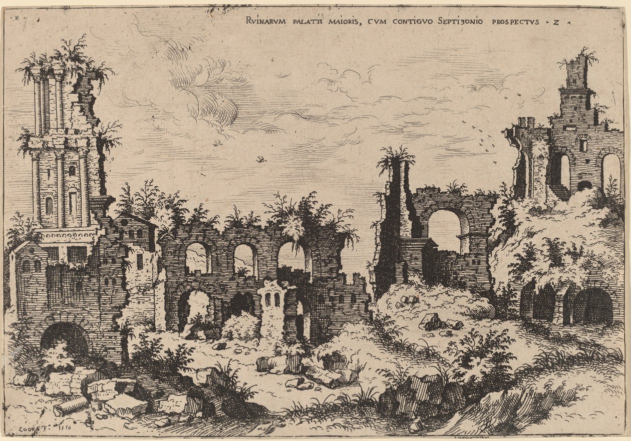 Ruínas no Palatino com o Septizonium de Hieronymus Cock