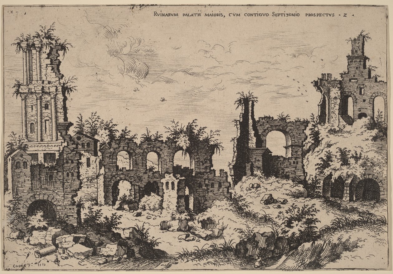 Ruínas no Palatino com o Septizonium de Hieronymus Cock