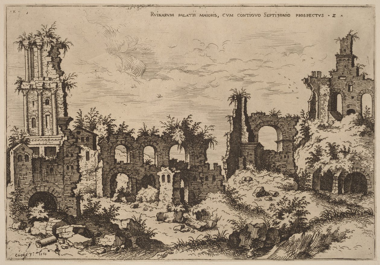 Ruínas no Palatino com o Septizonium de Hieronymus Cock