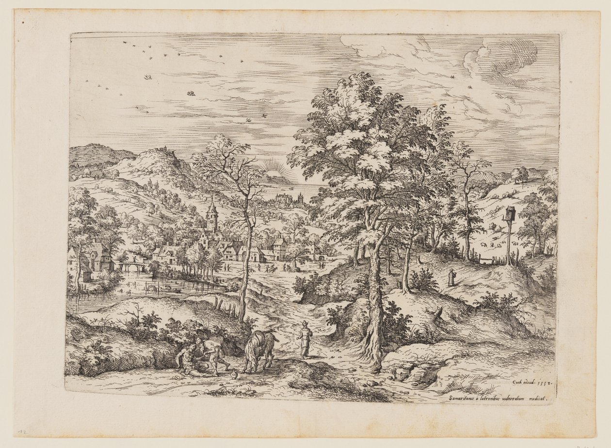 O Bom Samaritano, de Paisagens com cenas bíblicas e mitológicas de Hieronymus Cock