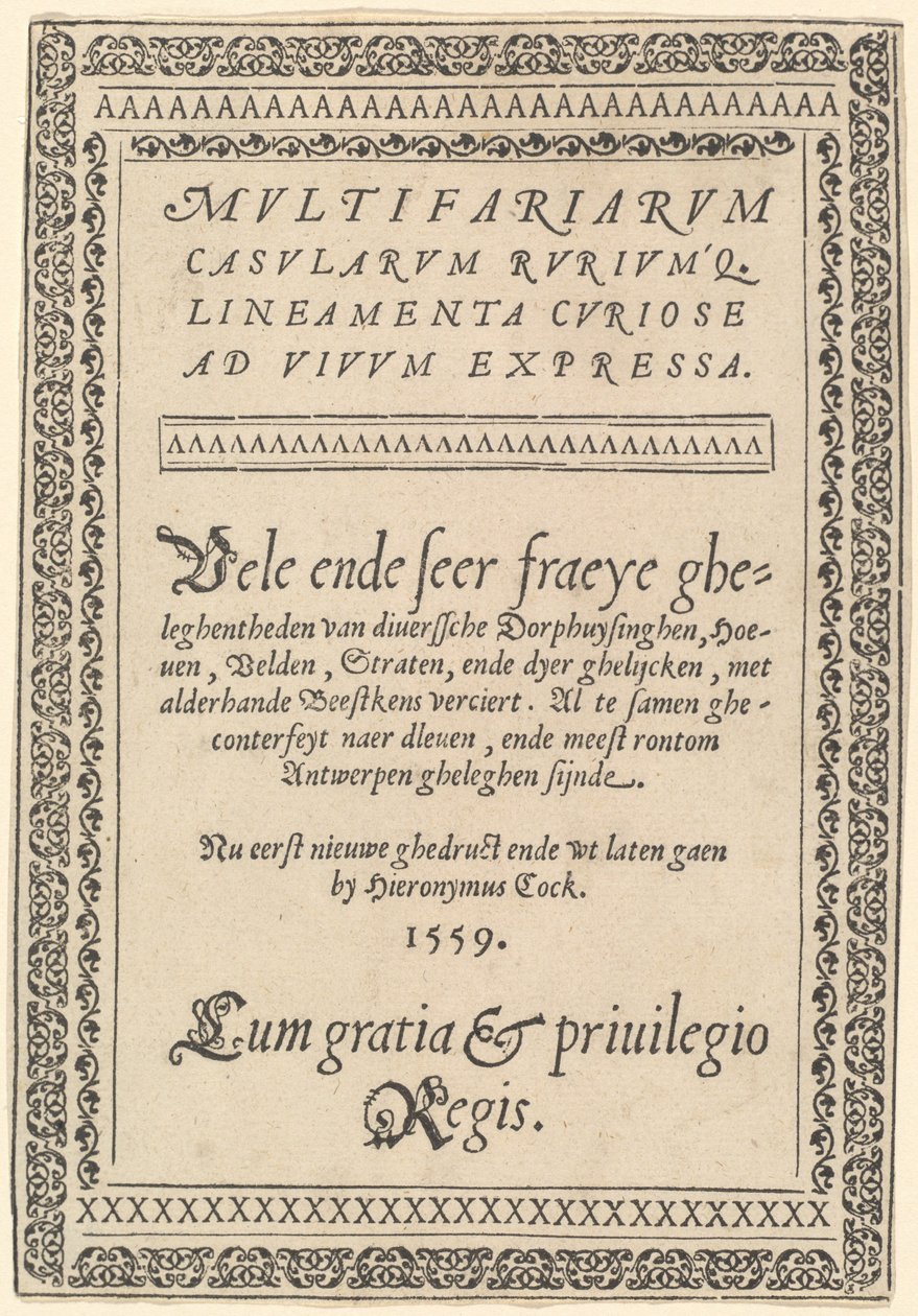 Página de rosto para "Multivariarum Casarum" de Hieronymus Cock