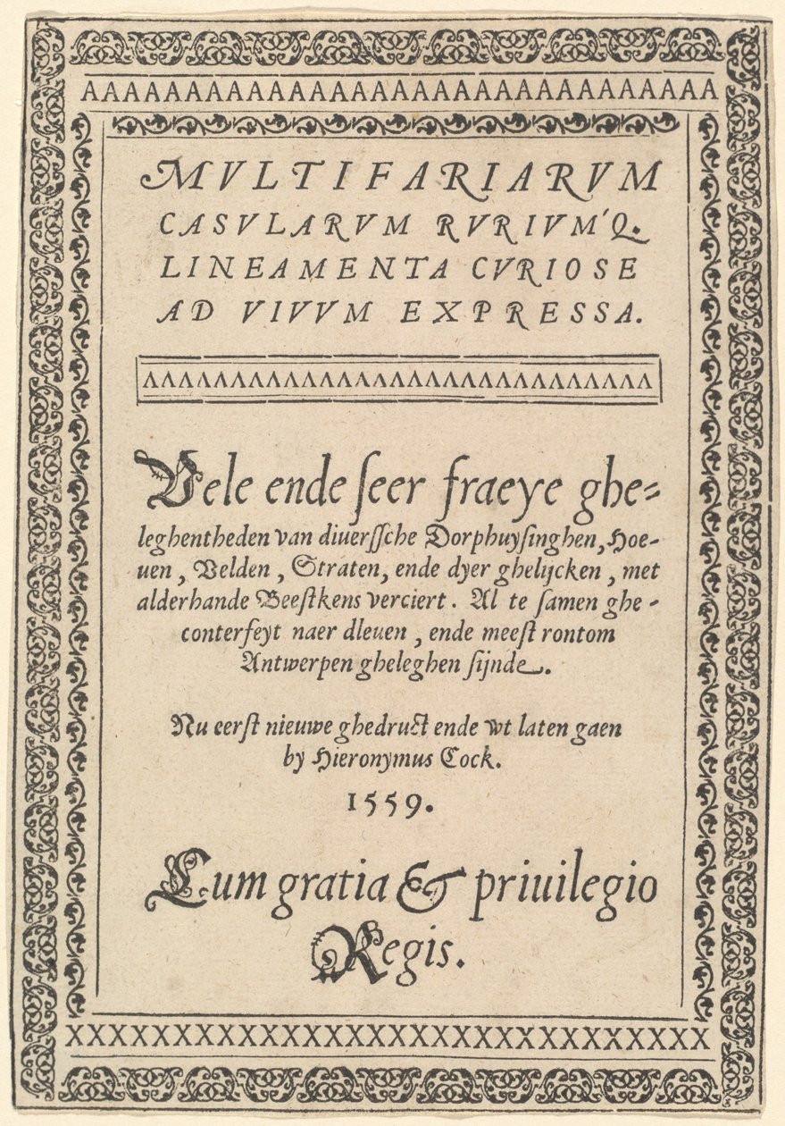 Página de rosto de «Multifariarum Casularum» de Hieronymus Cock