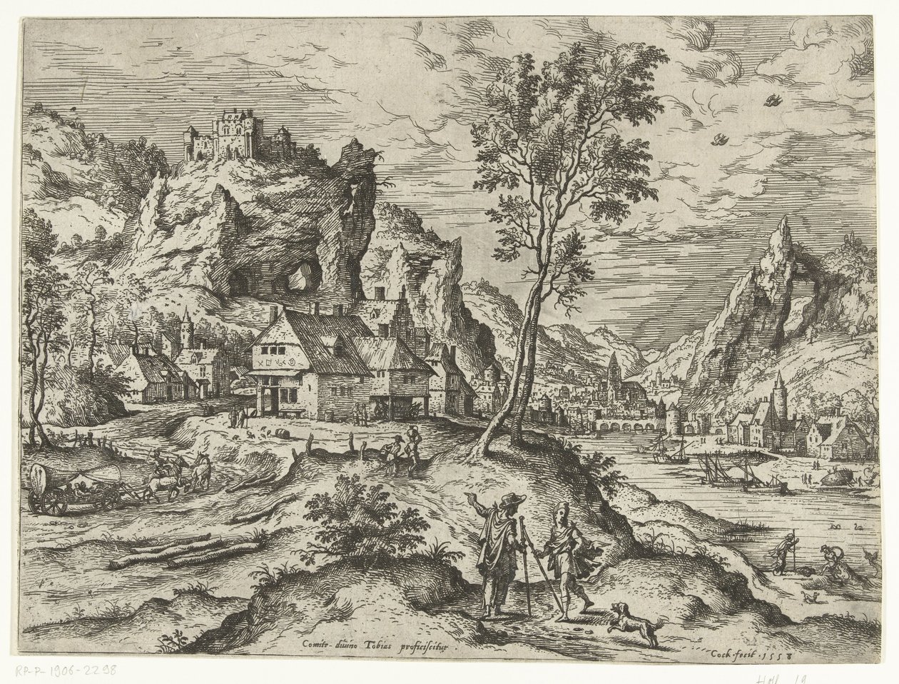 Tobias e o Anjo Paisagens com cenas bíblicas e mitológicas (título da série) de Hieronymus Cock