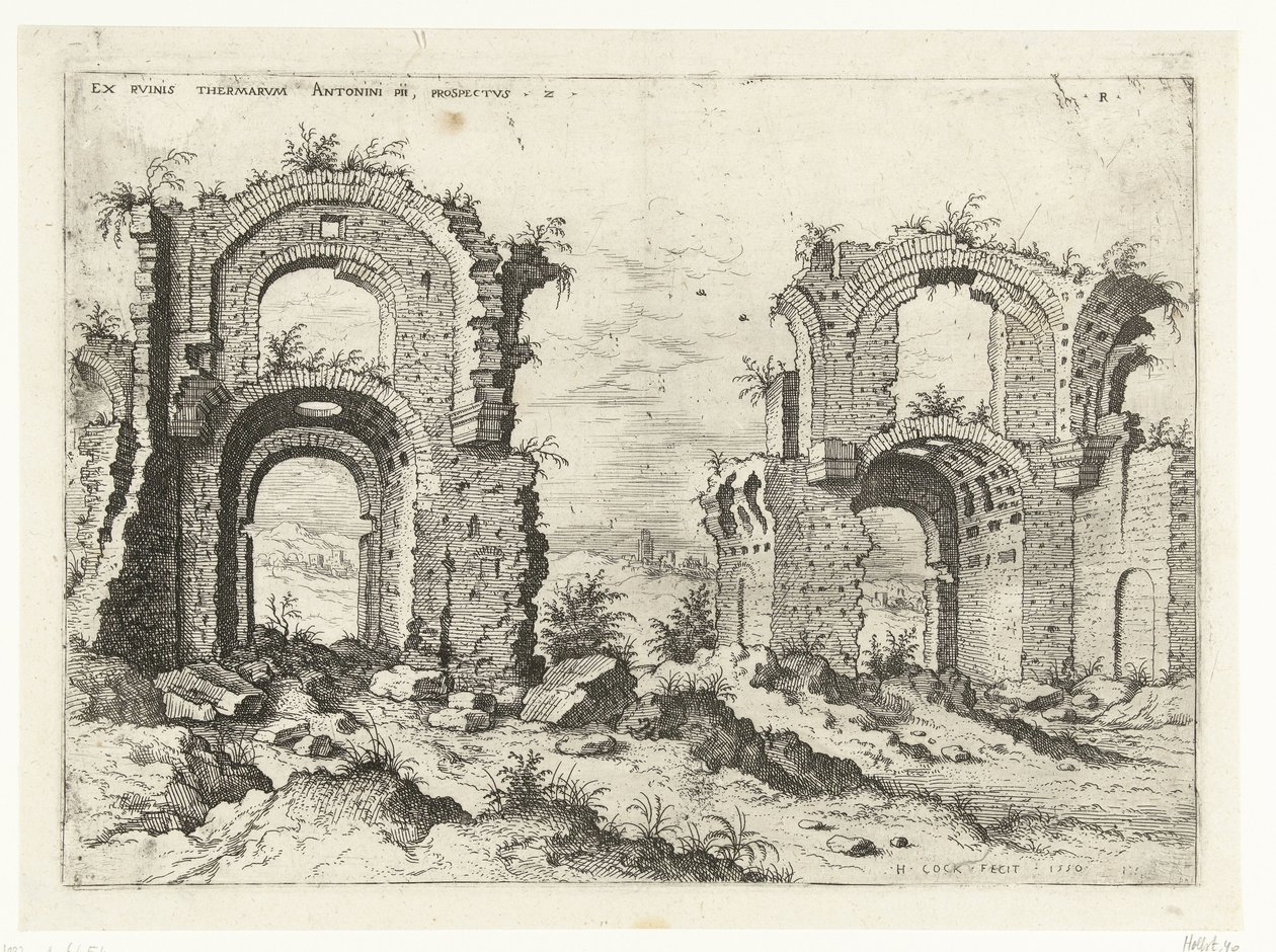 Segunda vista dos Banhos de Diocleciano
Ex Rvinis Thermarvm Antonini Pii (...) (título sobre o objecto)
Ruínas romanas (título da série) de Hieronymus Cock