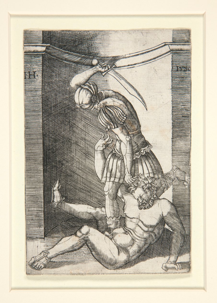Soldado matando um homem nu de Hieronymus Hopfer