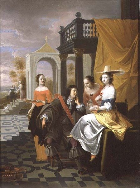 Um cavalheiro pagando tribunal, 1661 (painel) de Hieronymus Janssens