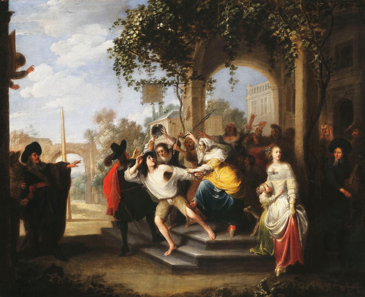 A parábola do filho pródigo - O filho pródigo perseguido pelas prostitutas de Hieronymus Janssens