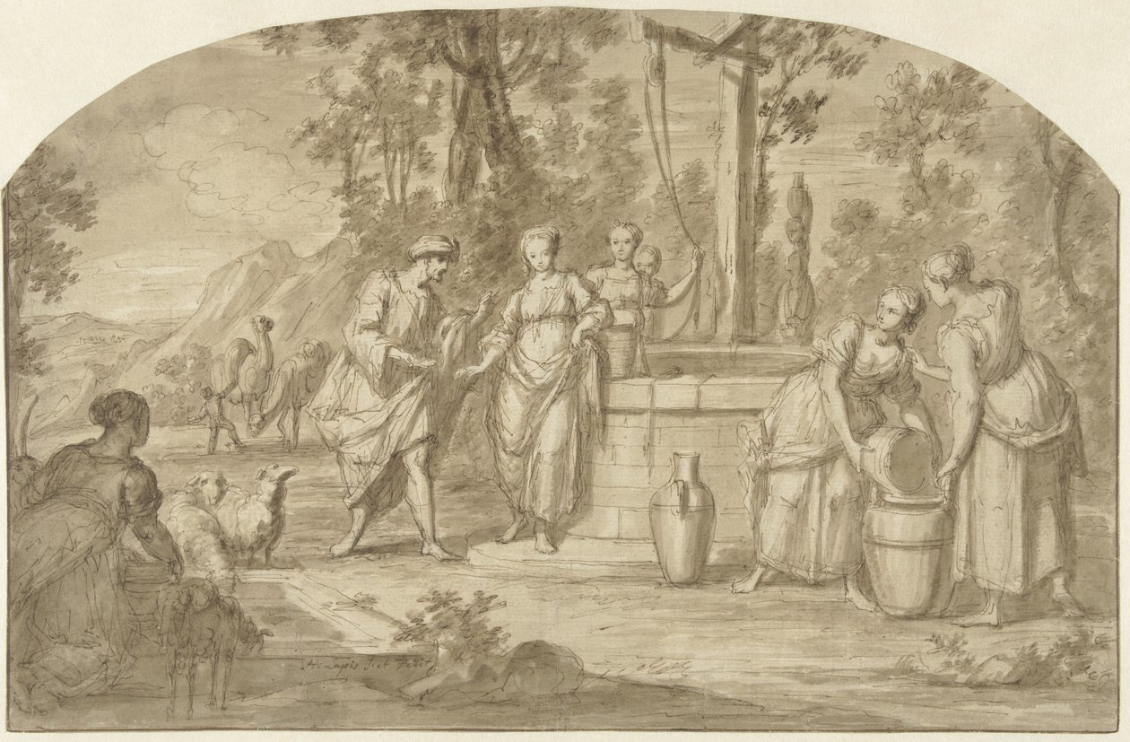 Eliezer e Rebeca no poço de Hieronymus Lapis