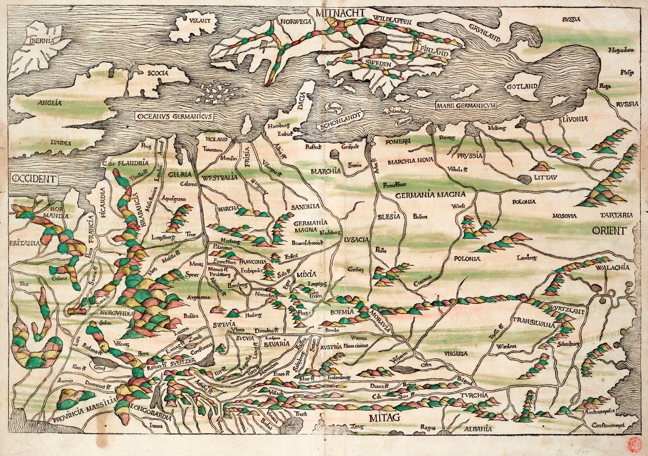 Mapa da Europa Central e Setentrional de Hieronymus Münzer